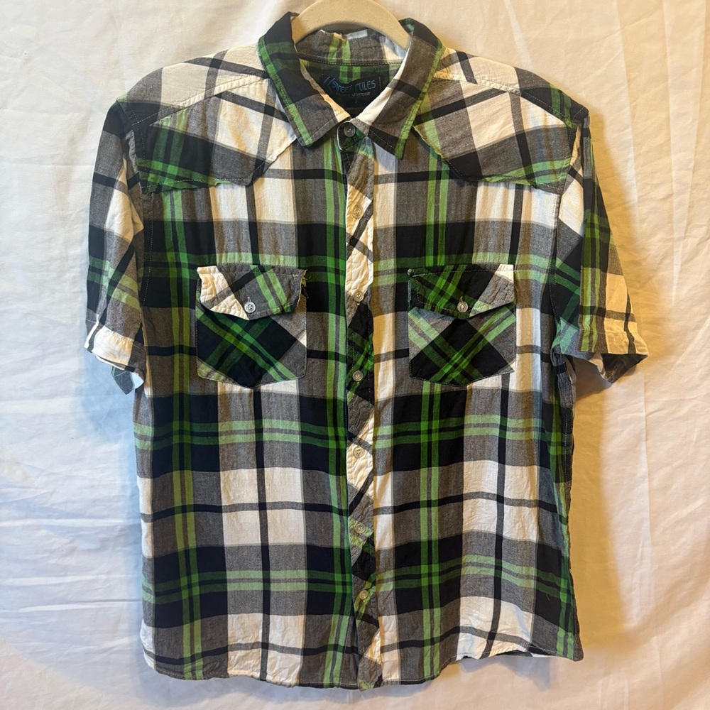 Boys Green and Black Plaid Shirt Rue 21
